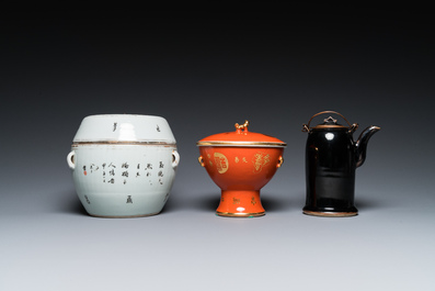 Six various Chinese porcelain wares, Qing and Republic