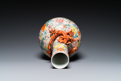 A Chinese famille rose 'millefleurs' bottle vase, Qianlong mark, Republic