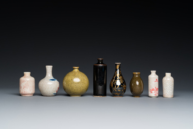 Five various Chinese snuff bottles and three miniature vases, 19/20th C.