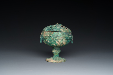 A Chinese bronze 'xianglu' censer with reticulated cover, Western Han