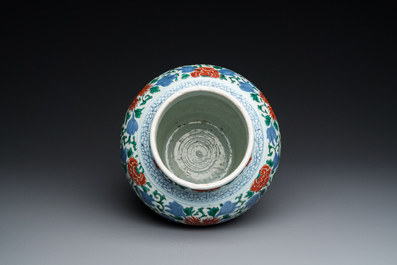 A Chinese wucai 'phoenix and peony scrolls' vase, Transitional period