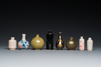Five various Chinese snuff bottles and three miniature vases, 19/20th C.