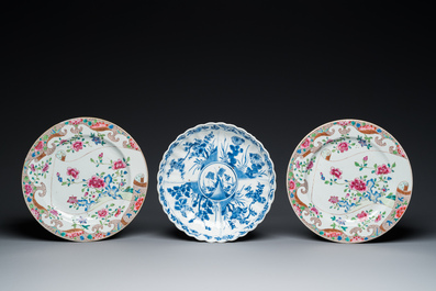 A varied collection of Chinese blue, white and famille rose porcelain, Kangxi/Qianlong