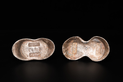 Two Chinese silver ingots, Guangxu and Xuantong mark and probably of the period