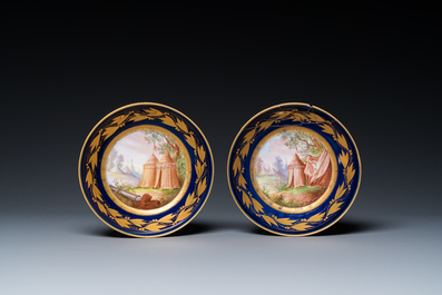 A French blue-ground S&egrave;vres-style 6-piece tea service, 19th C.
