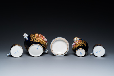 A French blue-ground S&egrave;vres-style 6-piece tea service, 19th C.