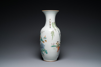 A Chinese famille rose two-sided design vase, signed Hong Chengwang 洪成旺, dated 1906
