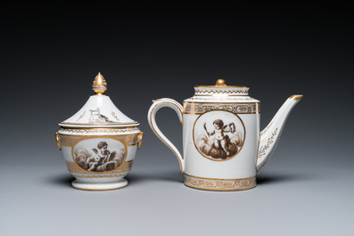 A French porcelain 14-piece tea service with cherubs, Paris, marked for the Nast workshop, 19th C.