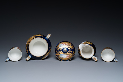 A French blue-ground S&egrave;vres-style 6-piece tea service, 19th C.