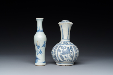 A Chinese blue and white kendi and a small vase, Hatcher Cargo, Transitional period