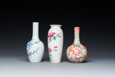 Three Chinese famille rose and blue, white and copper-red vases, 19/20th C.