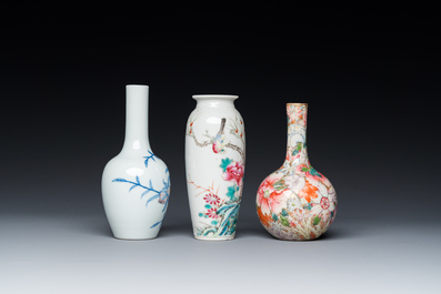 Three Chinese famille rose and blue, white and copper-red vases, 19/20th C.