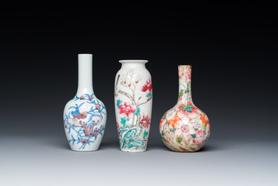 Three Chinese famille rose and blue, white and copper-red vases, 19/20th C.