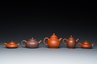 Five Chinese Yixing stoneware teapots and covers, Republic