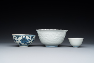 Three Chinese blue and white bowls, Ming