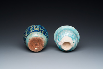 A turquoise-glazed Kashan bowl and a jar with calligraphic design, Persia, 13th C. and later