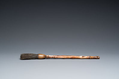 Five Chinese scholar's objects in bamboo, bone, inlaid wood and soapstone, 19/20th C.