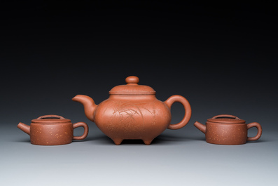 Three Chinese Yixing stoneware teapots and covers, Republic