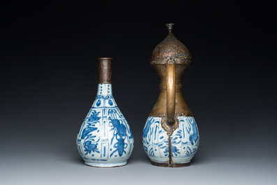 Two Chinese blue and white vases with bronze mounts for the Islamic market, Wanli
