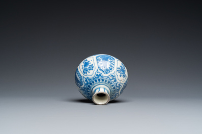 A blue and white Safavid hookah base, a Kashan bowl and a Kutahya plate, Persia and Turkey, 14th C. and later