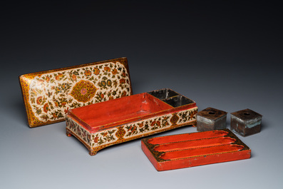 A rectangular lacquered wood writing box, Kashmir, India, 19th C.