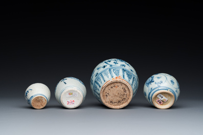 Four Chinese blue and white vases, Ming