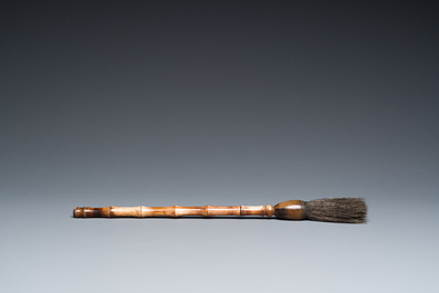 Five Chinese scholar's objects in bamboo, bone, inlaid wood and soapstone, 19/20th C.