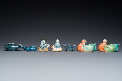 Seven Chinese blue, white, famille rose and monochrome blue water droppers, Qianlong and later