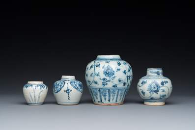 Four Chinese blue and white vases, Ming