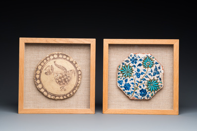 An octagonal Kubachi tile and a fragment of an early dish, Persia and Cyprus, 17th C. and ca. 6th C. b.C.