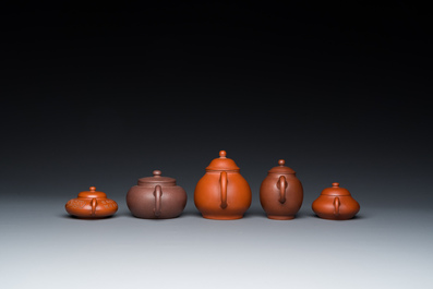 Five Chinese Yixing stoneware teapots and covers, Republic