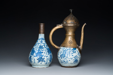 Two Chinese blue and white vases with bronze mounts for the Islamic market, Wanli