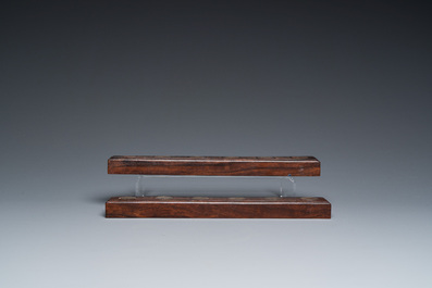 Five Chinese scholar's objects in bamboo, bone, inlaid wood and soapstone, 19/20th C.