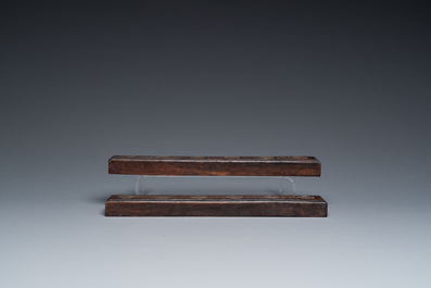 Five Chinese scholar's objects in bamboo, bone, inlaid wood and soapstone, 19/20th C.