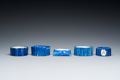 Five polychrome Brussels faience salts, 18/19th C.