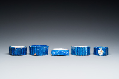 Five polychrome Brussels faience salts, 18/19th C.