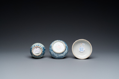 Nine Chinese blue and white shipwreck porcelain wares, Wanli and later