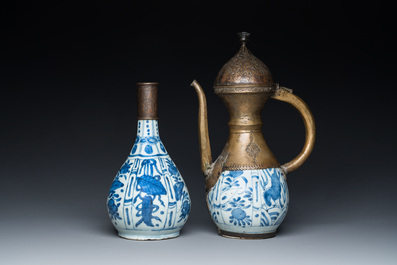 Two Chinese blue and white vases with bronze mounts for the Islamic market, Wanli