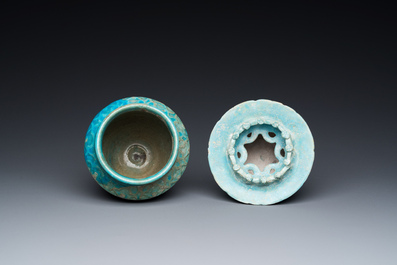 A turquoise-glazed Kashan bowl and a jar with calligraphic design, Persia, 13th C. and later