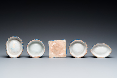 Five polychrome Brussels faience salts, 18/19th C.