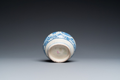 A blue and white Safavid hookah base, a Kashan bowl and a Kutahya plate, Persia and Turkey, 14th C. and later
