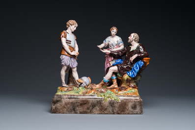 A large French polychrome pottery group showing the story of Belisarius, Niderviller, 18th C.