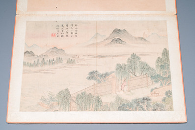 Suiveur de Tang Yin 唐寅 (1470-1524): 'Cinq paysages et un album avec deux paysages', encre et couleurs sur soie, 20&egrave;me