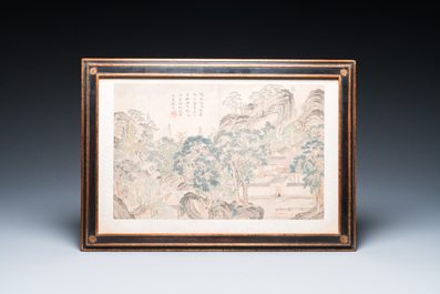 Suiveur de Tang Yin 唐寅 (1470-1524): 'Cinq paysages et un album avec deux paysages', encre et couleurs sur soie, 20&egrave;me