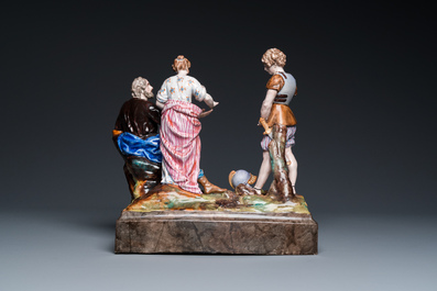 A large French polychrome pottery group showing the story of Belisarius, Niderviller, 18th C.
