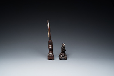 A varied collection of Chinese and Tibetan bronze, brass and wood objects, 19/20th C.