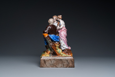 A large French polychrome pottery group showing the story of Belisarius, Niderviller, 18th C.
