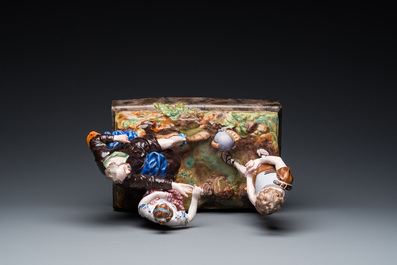 A large French polychrome pottery group showing the story of Belisarius, Niderviller, 18th C.