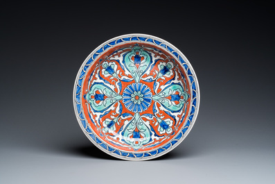 A large Iznik-style vase and a dish, Boch Fr&egrave;res K&eacute;ramis and Nimy, 1st half 20th C.