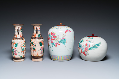 A varied collection of Chinese famille rose and qianjiang cai porcelain, 19/20th C.